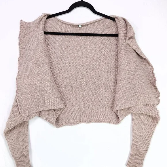 Cue & Emm Knitted Shrug Open Front Cardigan Linen Blend Crop Medium Boho Beach - Picture 8 of 13